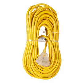 Extension Cord 100ft SJTW Yellow 12/3 Lighted End Triple Tap