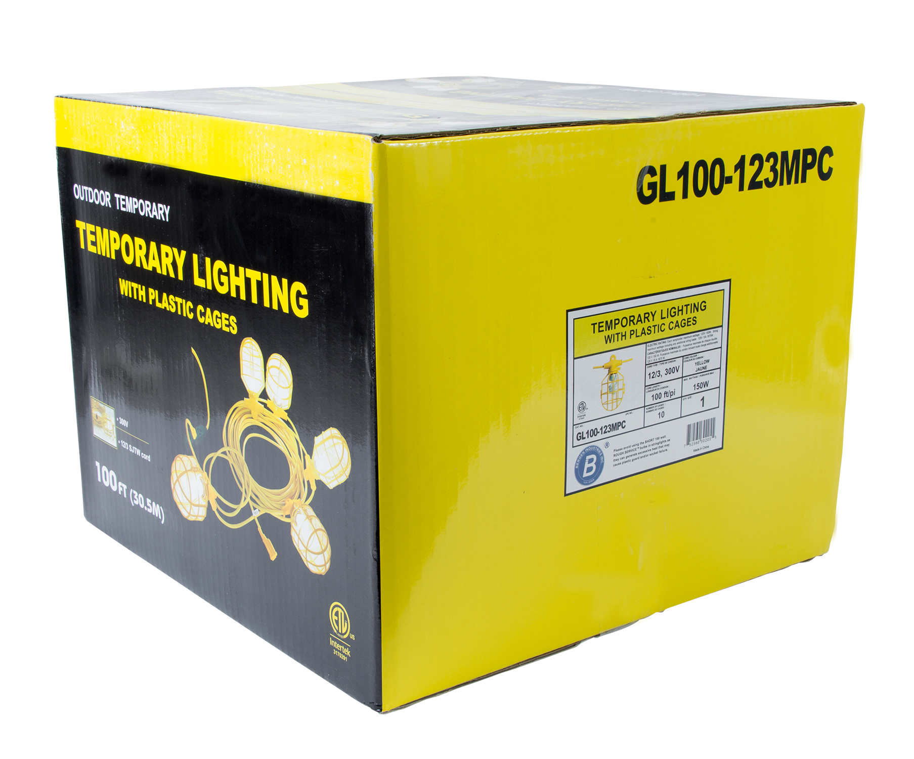 Temp Light String 12/3 100ft 15A Male and Female