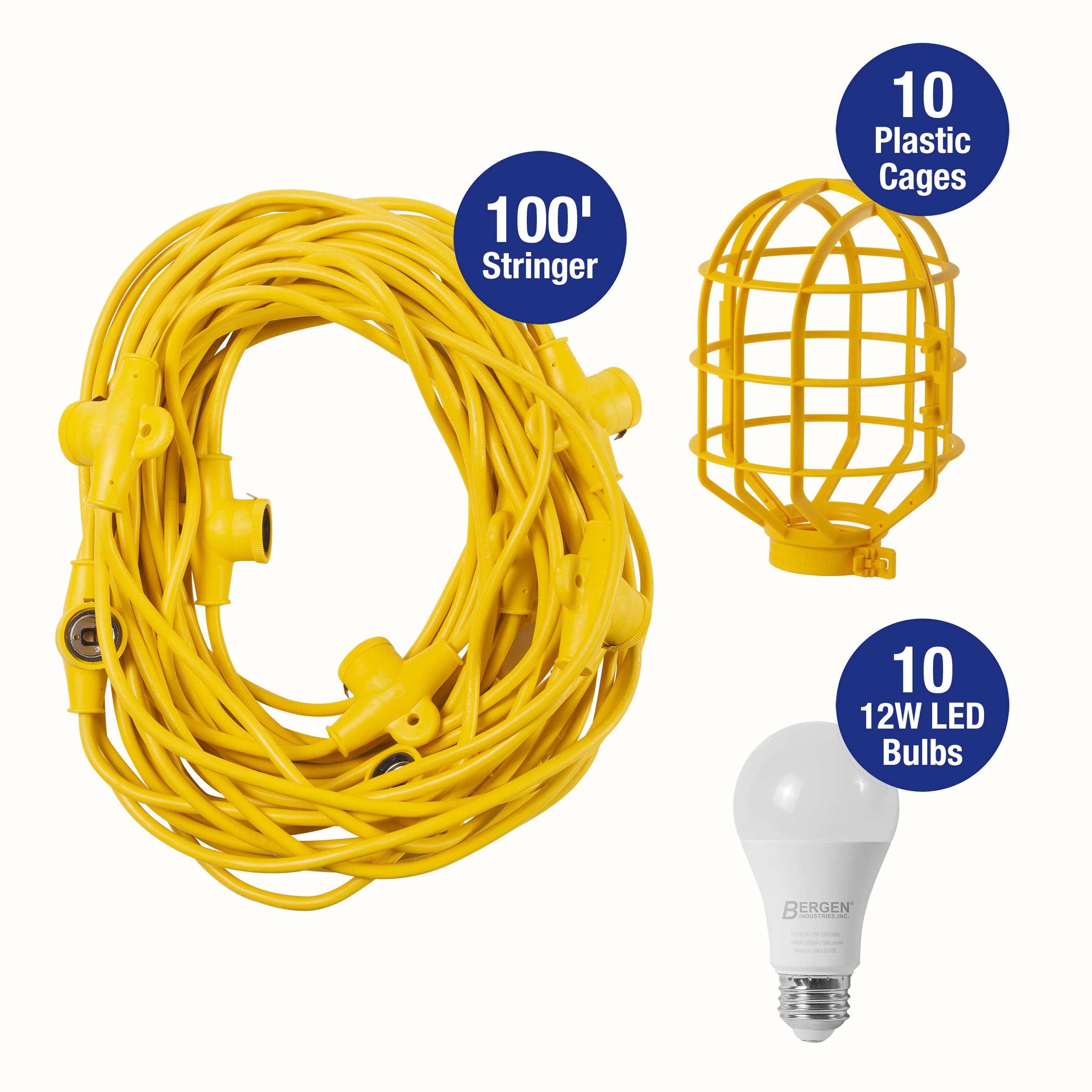 14/3 SJTW 100FT Temp Light Stringer 12W, 1100LM LED LAMPS