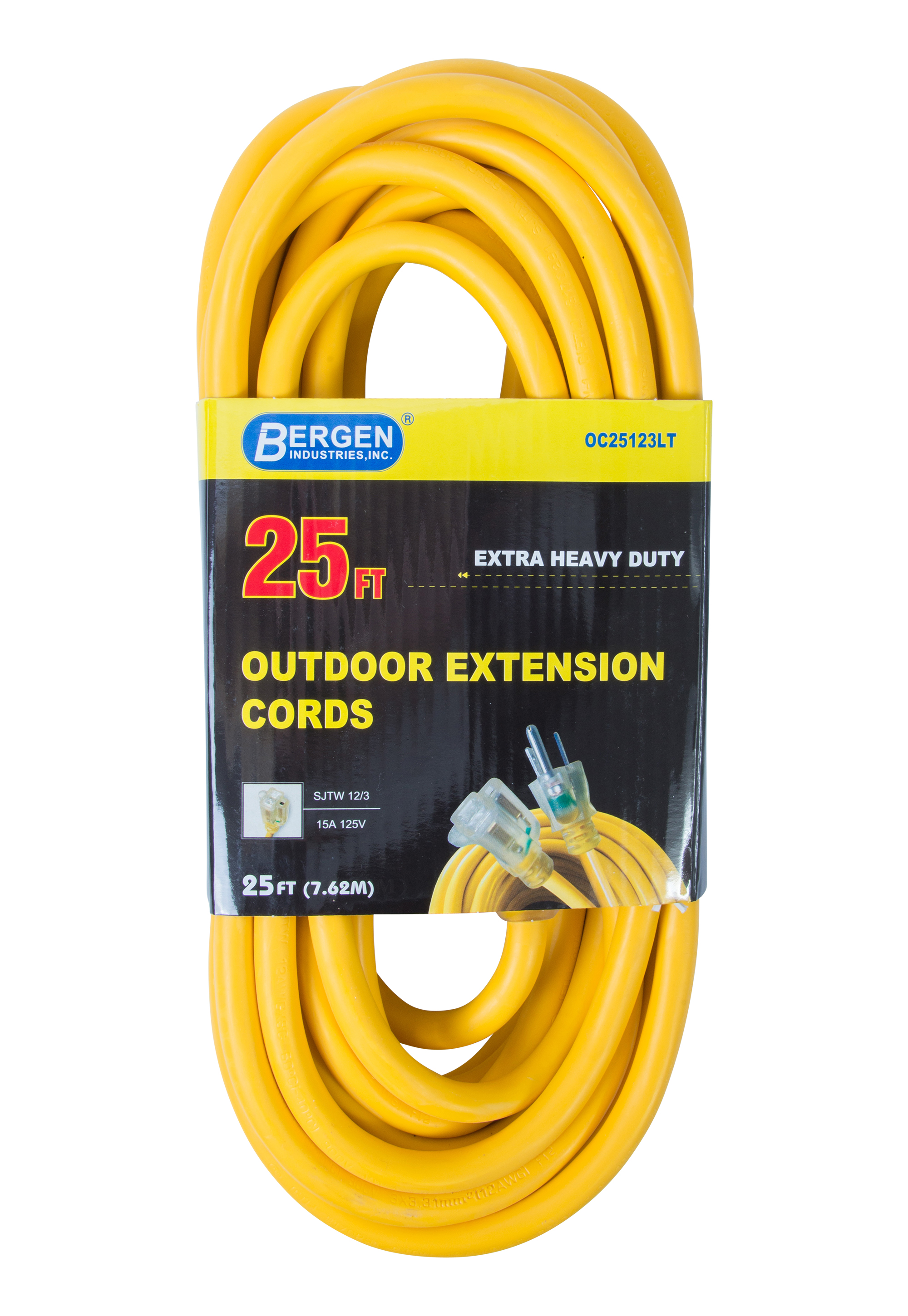 Extension Cord 25ft SJTW Yellow 12/3 Lighted End