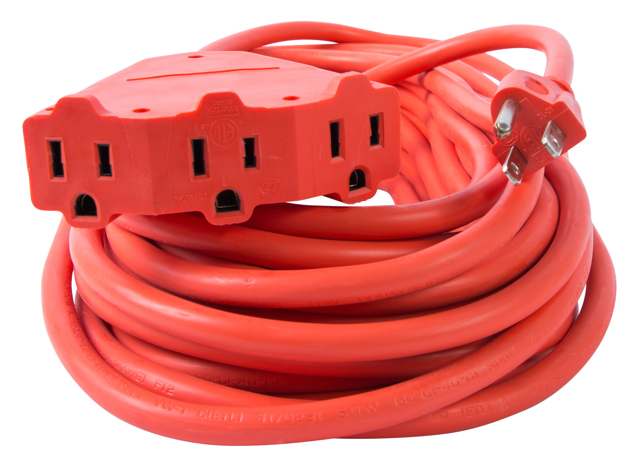 Extension Cord 50ft SJTW Orange 14/3 Triple Tap
