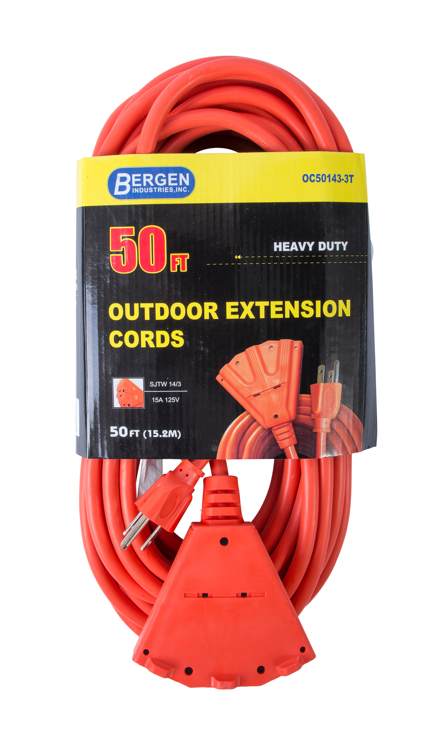 Extension Cord 50ft SJTW Orange 14/3 Triple Tap