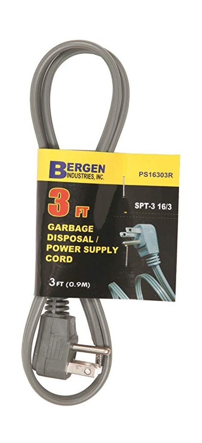 Power Supply SPT-3 Gray Garbage Disposal 3ft 16/3 Right Angle
