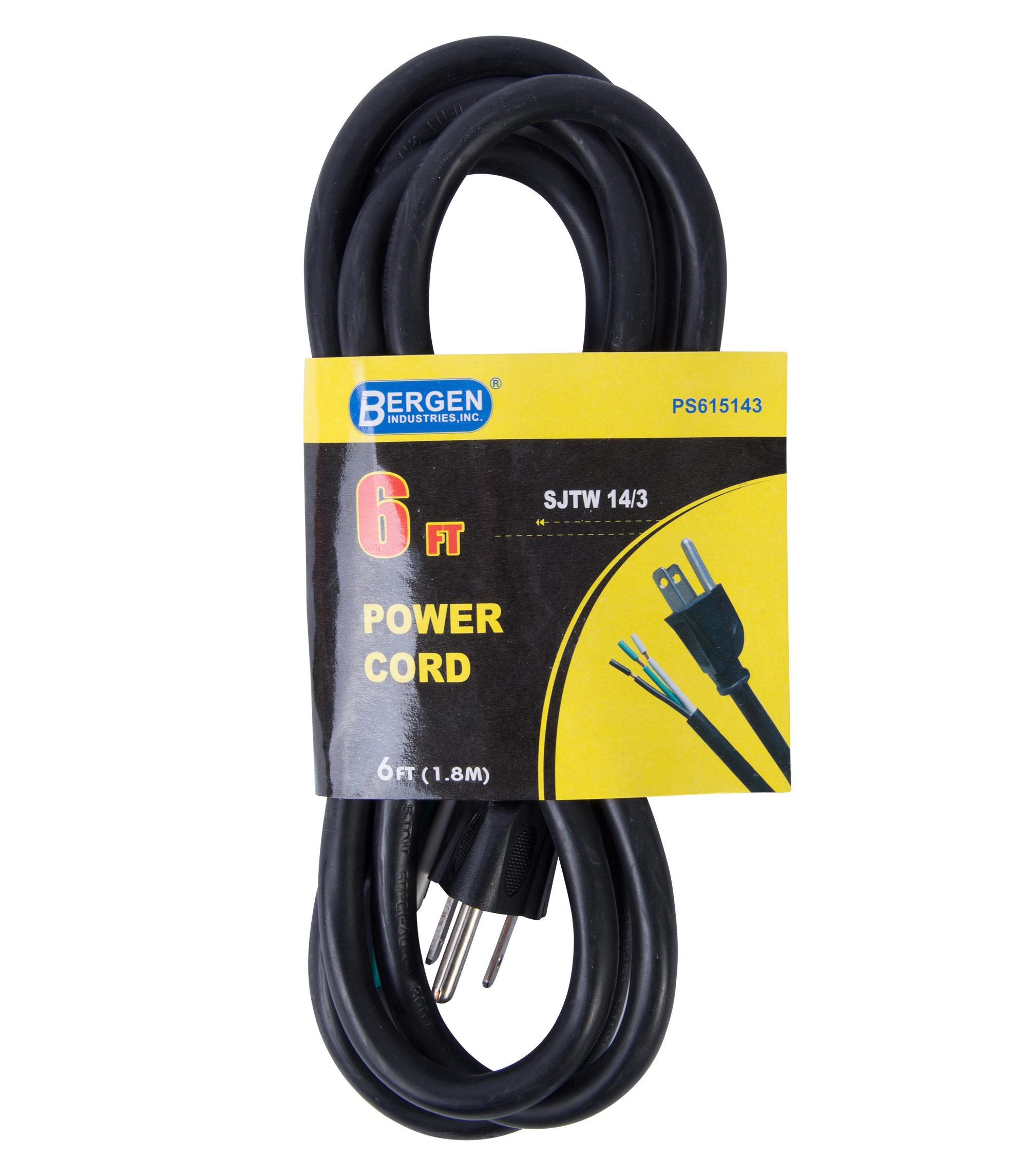 Power Supply SJTW Black 6ft 14/3 15A Straight Plug